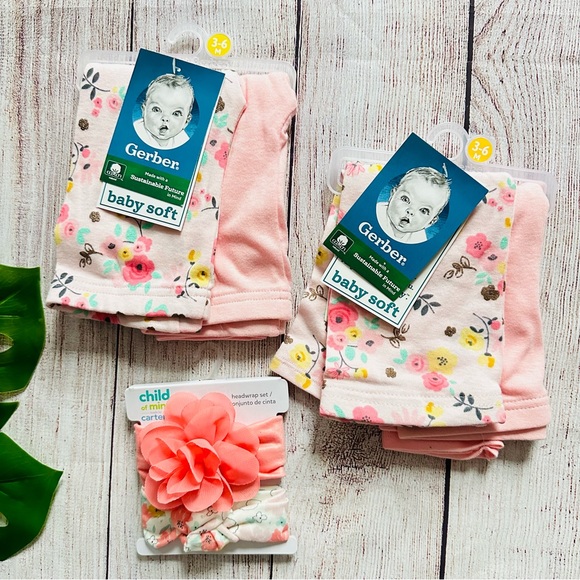 Gerber Spring Pants & Headbands Bundle - Size 3-6M NEW - Picture 1 of 6